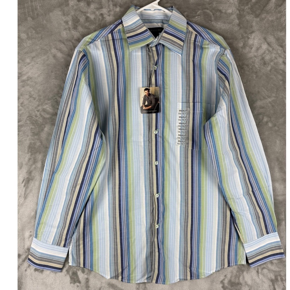 NWT J Ferrar Mens Striped Button Down Shirt Medium M Long Sleeve Casual Cotton